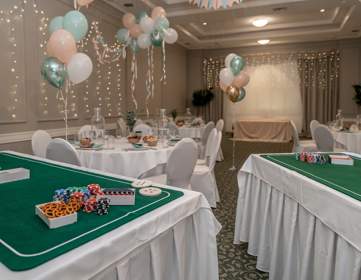 Decorated function room prepared for a private celebration