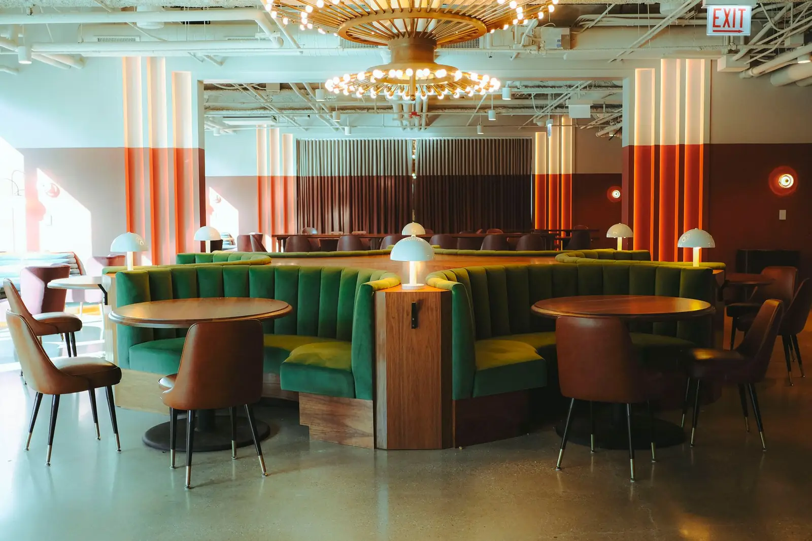 Contemporary lounge arranged for a corporate social event