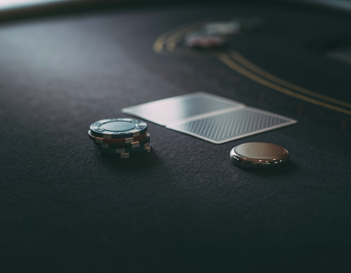 Close-up detail of a dark felt gaming table